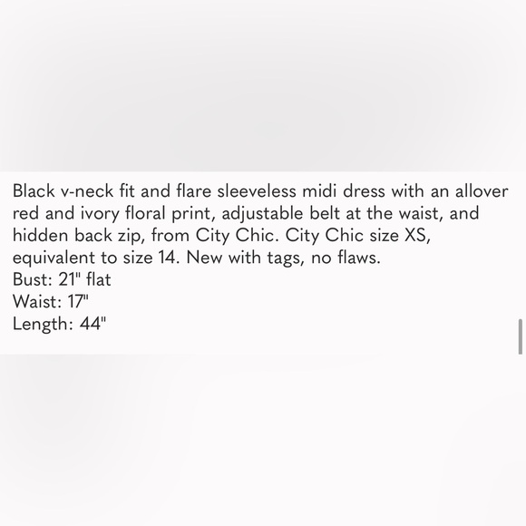 City Chic Black Climbing Floral V-Neck Fit & Flare Tea Length Midi Dress XS 14 - Picture 7 of 7